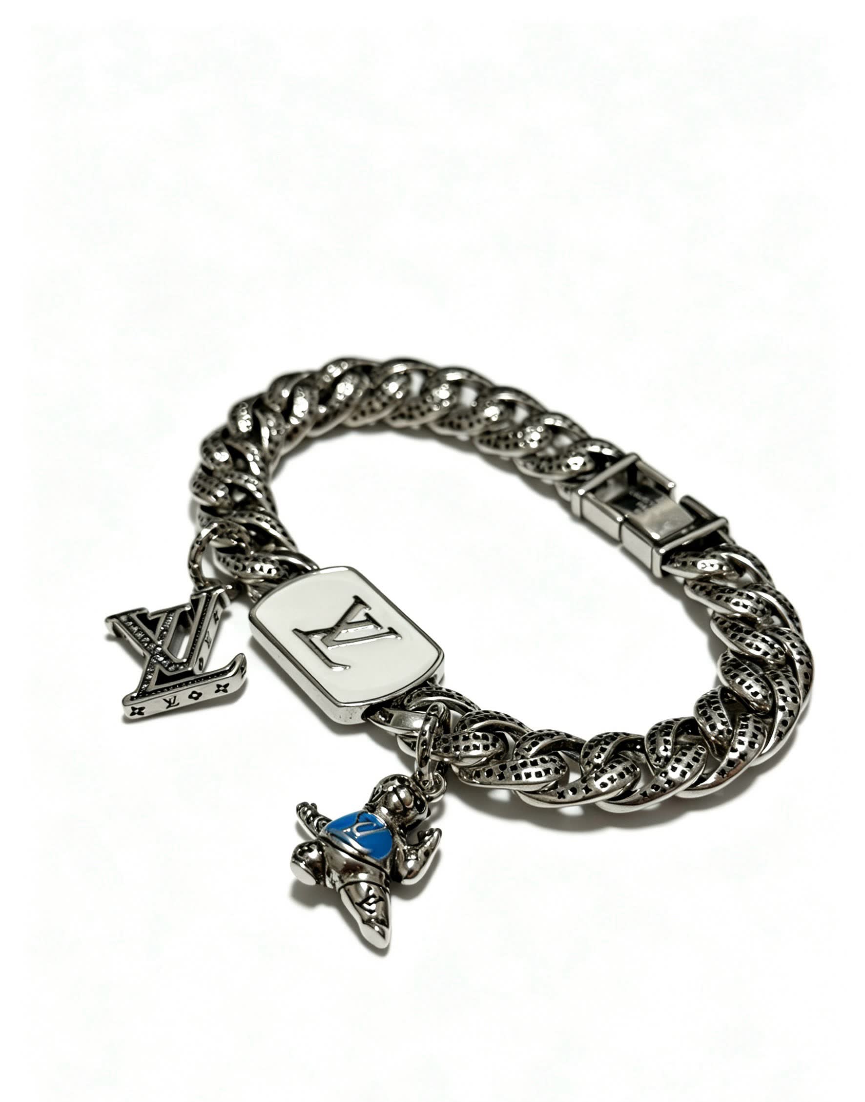 Louis Vuitton Silver Tone Bracelet with Charms
